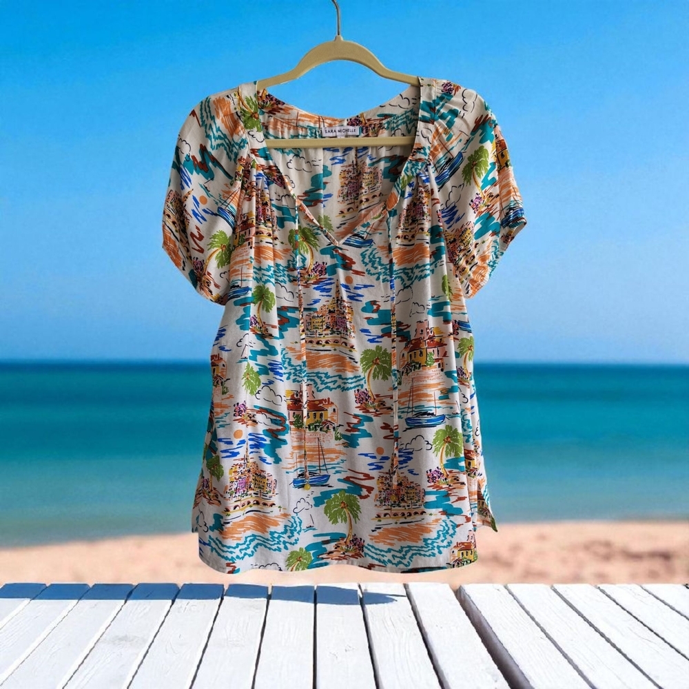 Sara Michelle Multicolor Printed Blouse Size Large